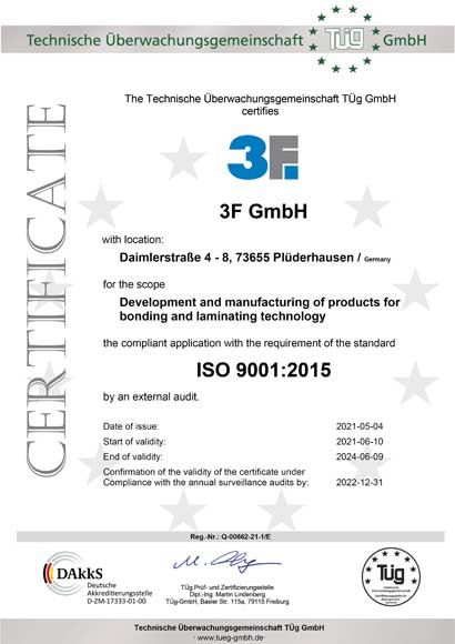 3F GmbH QM Certificate ISO 9001